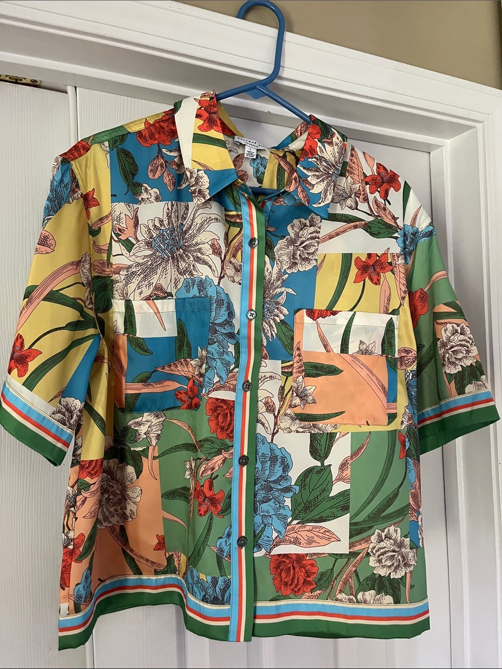 Current Air Anthropologie Floral Color Block Button Up